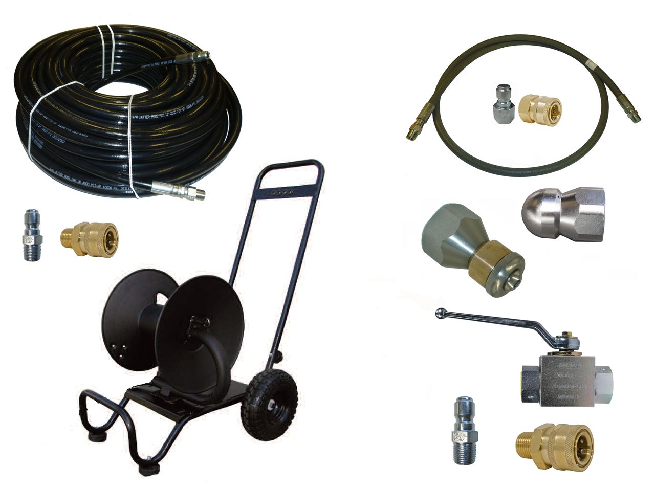 . PWMall-88.0270-Sewer Jetter Kit - Ball Valve, 150 x 3/8  Hose, Reel & Nozzles