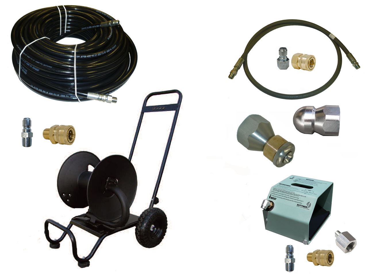 . PWMall-88.0271-Sewer Jetter Kit - HD Foot Valve, 150 x 3/8  Hose, Reel & Nozzles