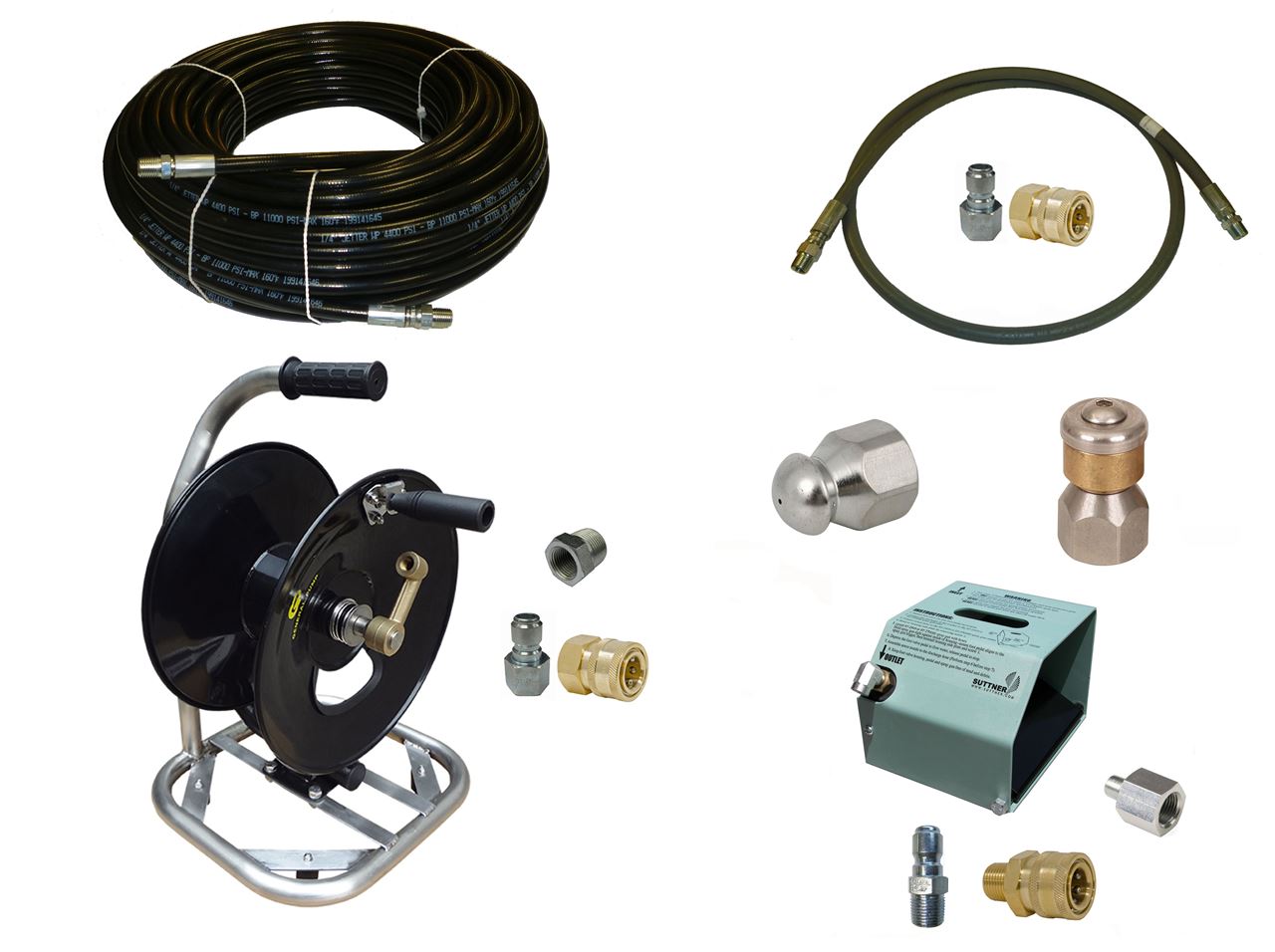 . PWMall-88.0269-Sewer Jetter Kit - HD Foot Valve, 150 x 1/4  Hose, Reel & Nozzles