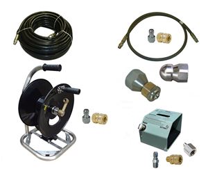 Picture of Sewer Jetter Kit - HD Foot Valve, 100 x 3/8  Hose, Reel & Nozzles