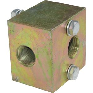 Picture of 2 Way Steel Unloader Block, 3/8" NPT-F x 3/8" NPT-F, Bolt-down, 5,500 PSI