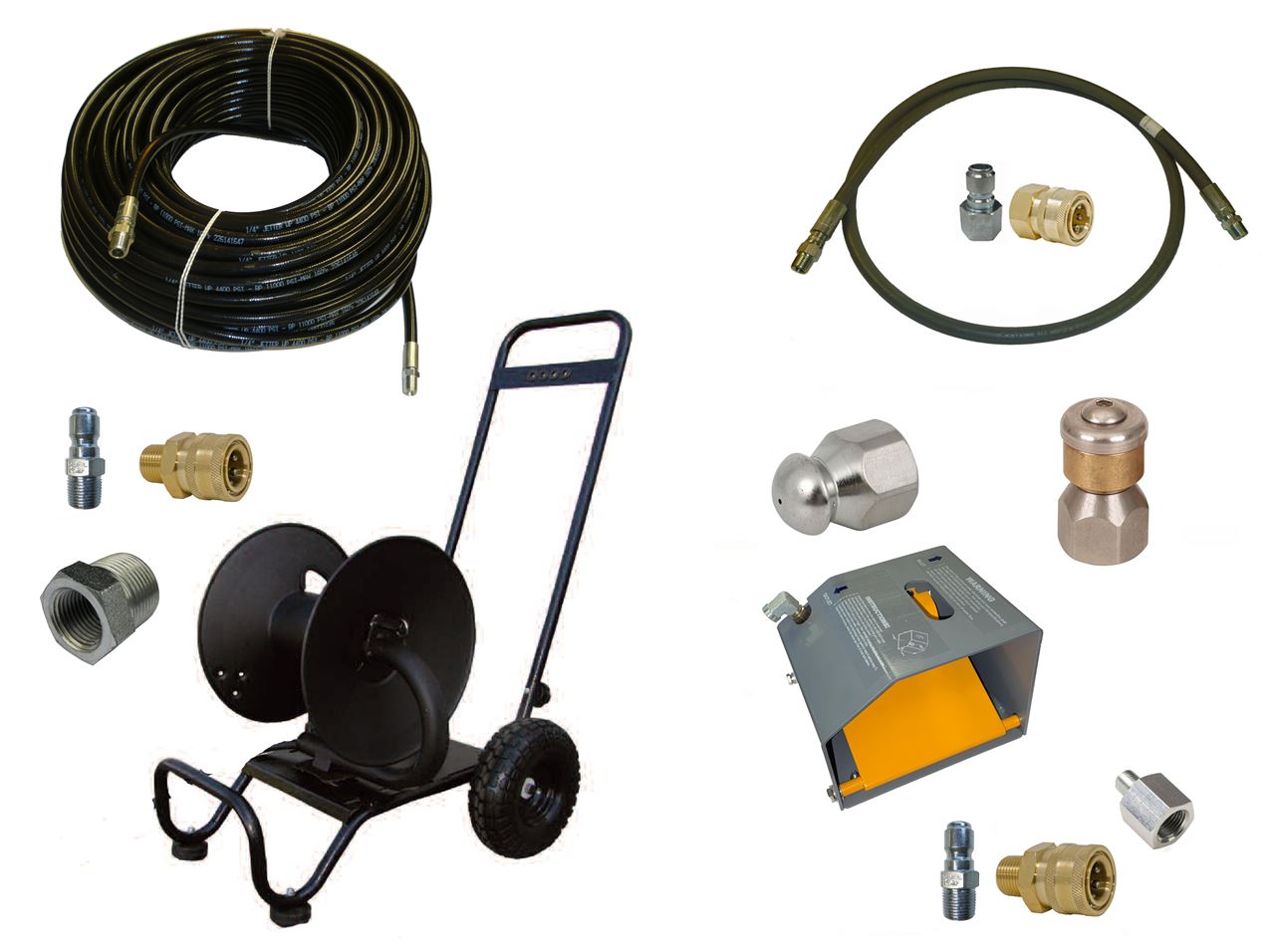 . PWMall-88.0254-Sewer Jetter Kit - Ind Foot Valve, 200 x 1/4  Hose, Reel & Nozzles