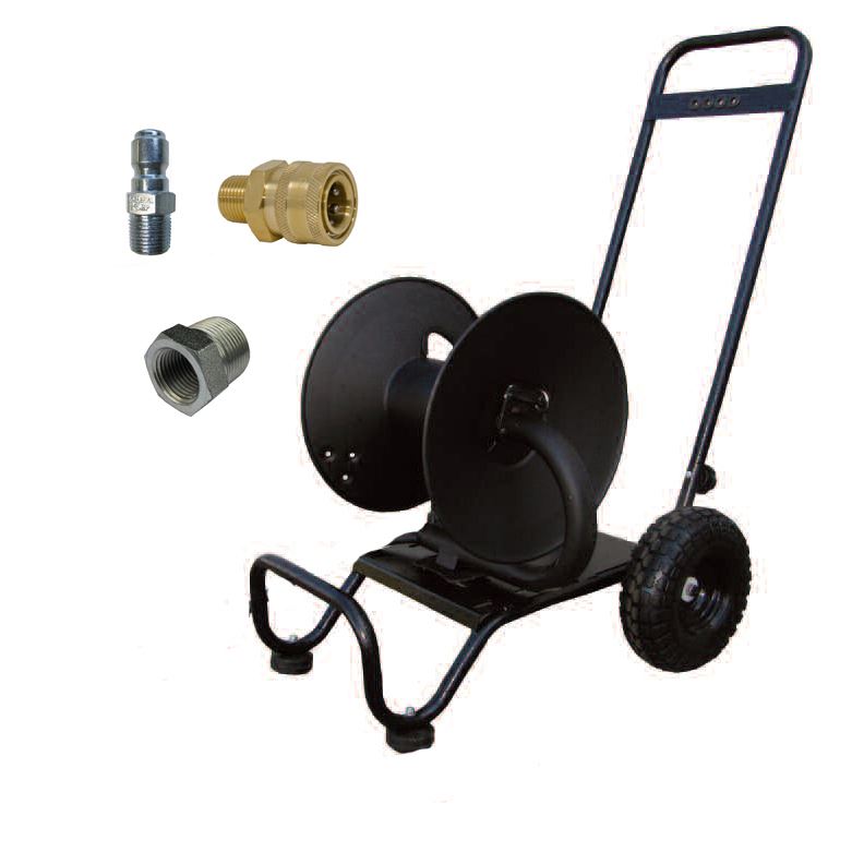 . PWMall-88.0254-Sewer Jetter Kit - Ind Foot Valve, 200 x 1/4  Hose, Reel & Nozzles