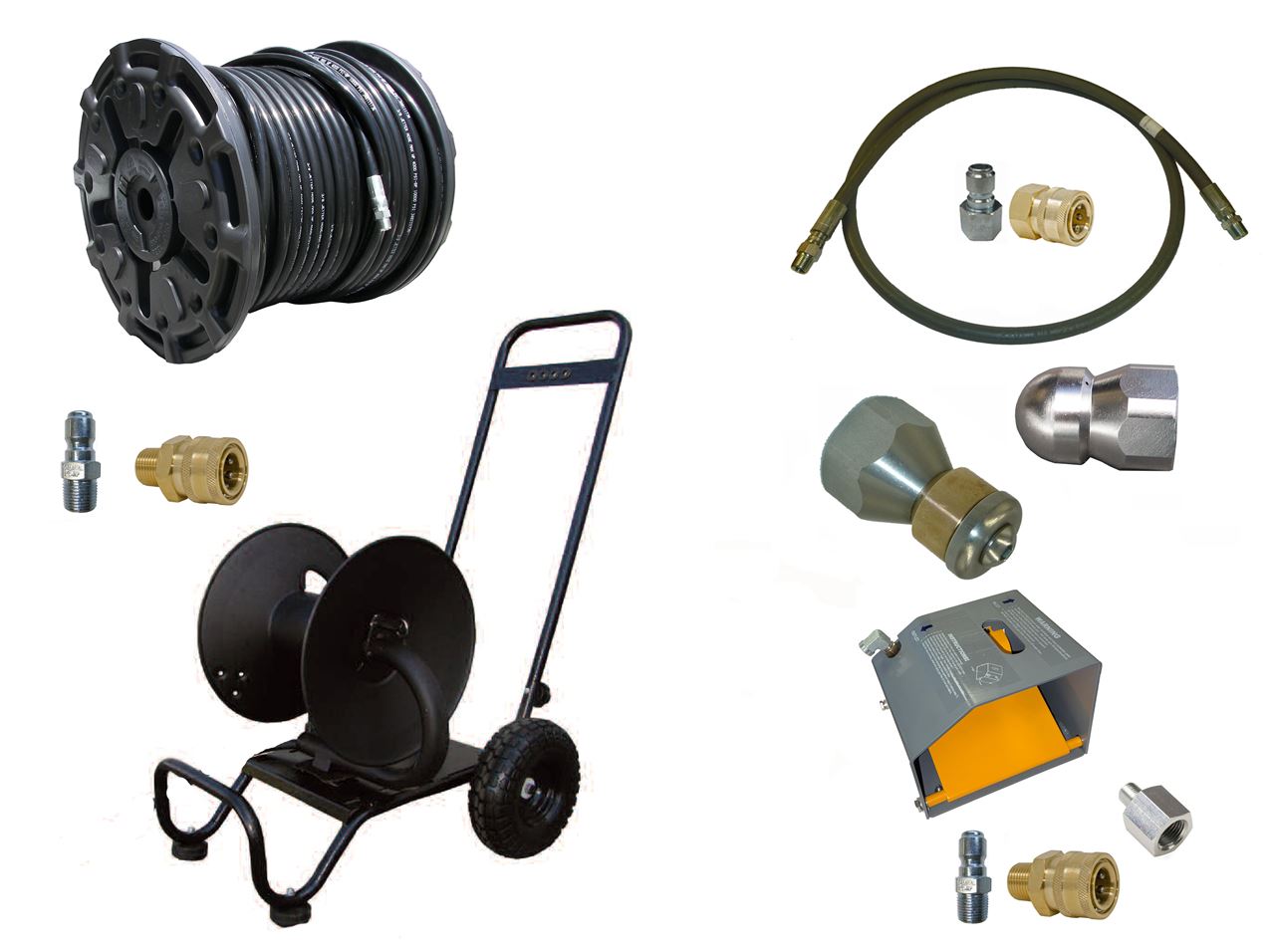 . PWMall-88.0260-Sewer Jetter Kit - Ind Foot Valve, 200 x 3/8  Hose, Reel & Nozzles