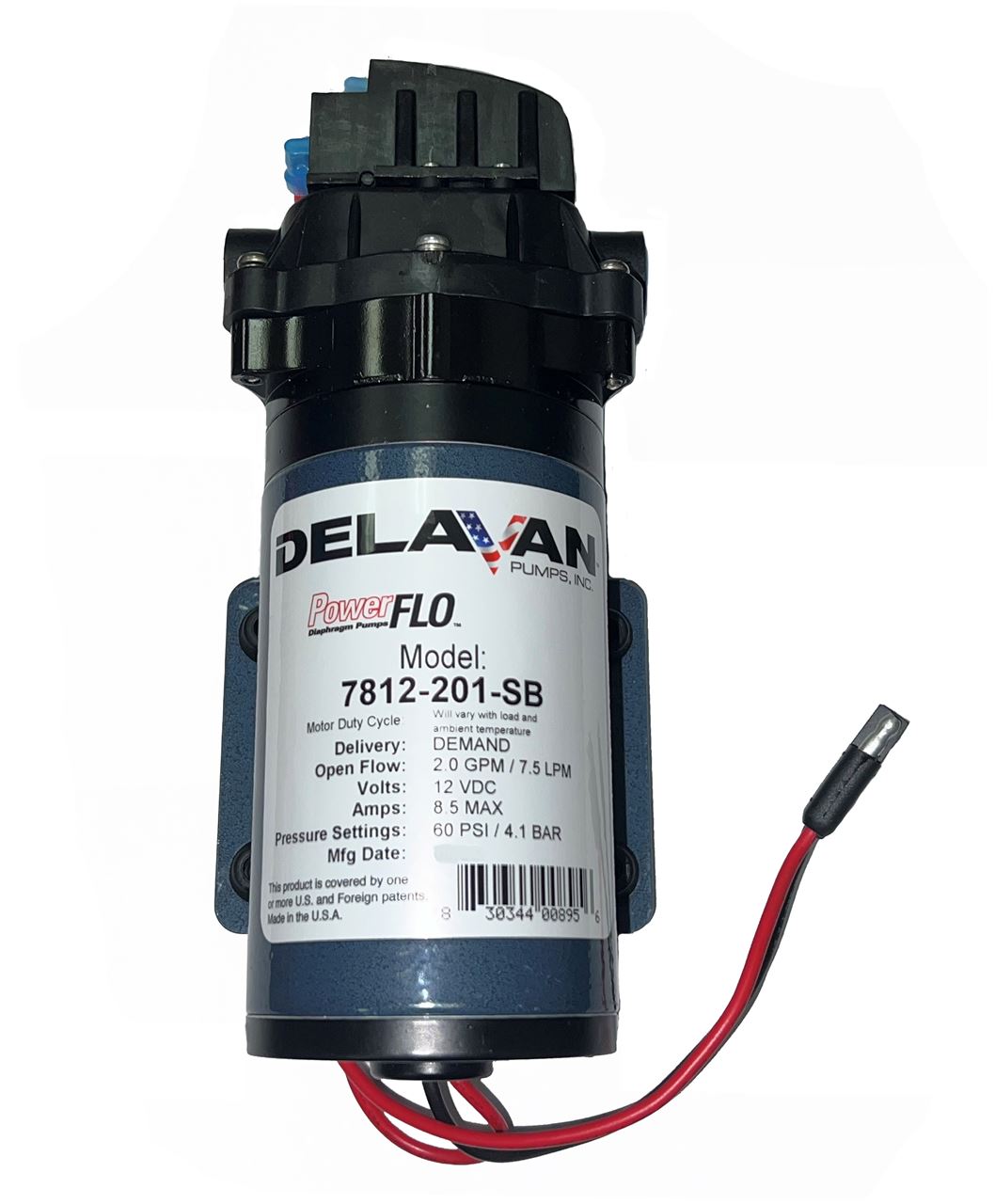 60 PSI Delavan 7812-201-SBI I-Series Diaphragm Pump 12V Demand Pump with 3/8” FNPT Ports 2.1 GPM 